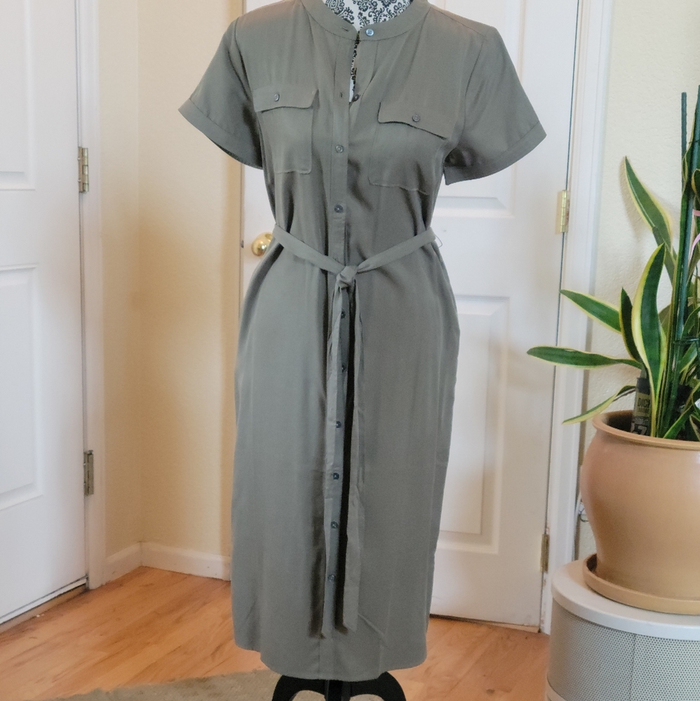 Ann Taylor Loft Khaki Shirt Dress